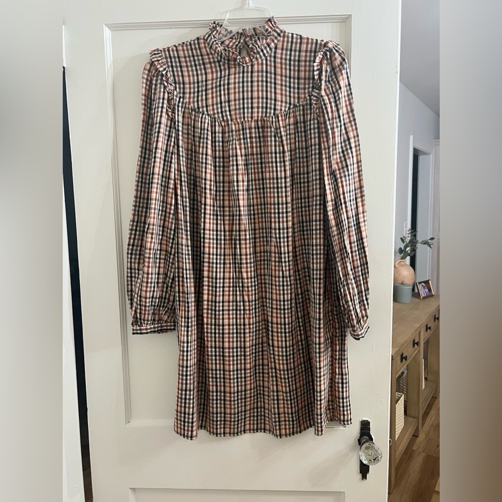 A new day gingham ruffle autumn colors dress size small